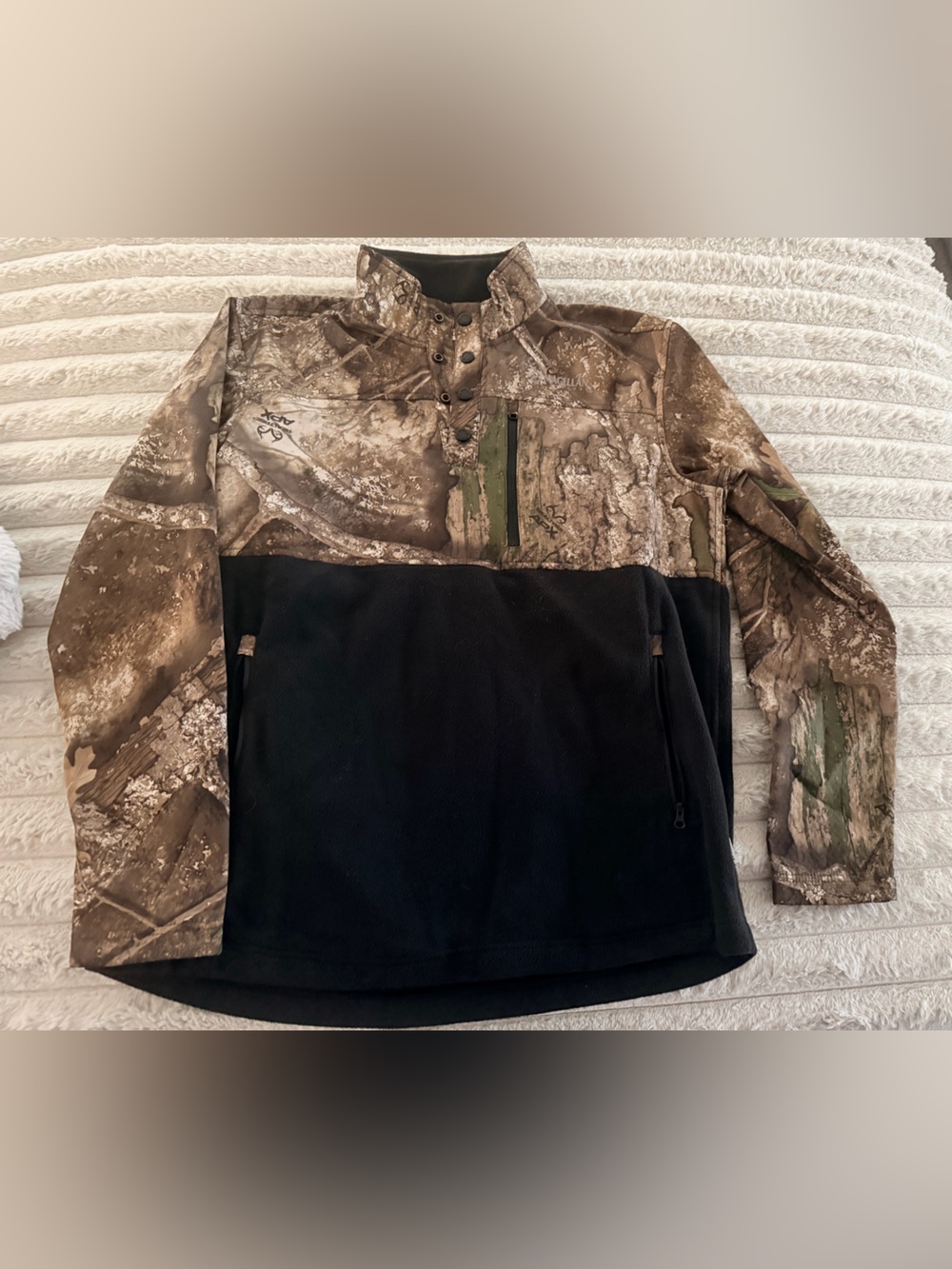 Magellan Outdoors Brown Camo Pullover with Black Fleece Panel
